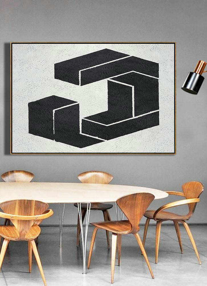 Huge Canvas Art On Canvas,Oversized Horizontal Minimal Art On Canvas, Black And White Geometric Minimalist Painting - Giant Canvas Wall Art